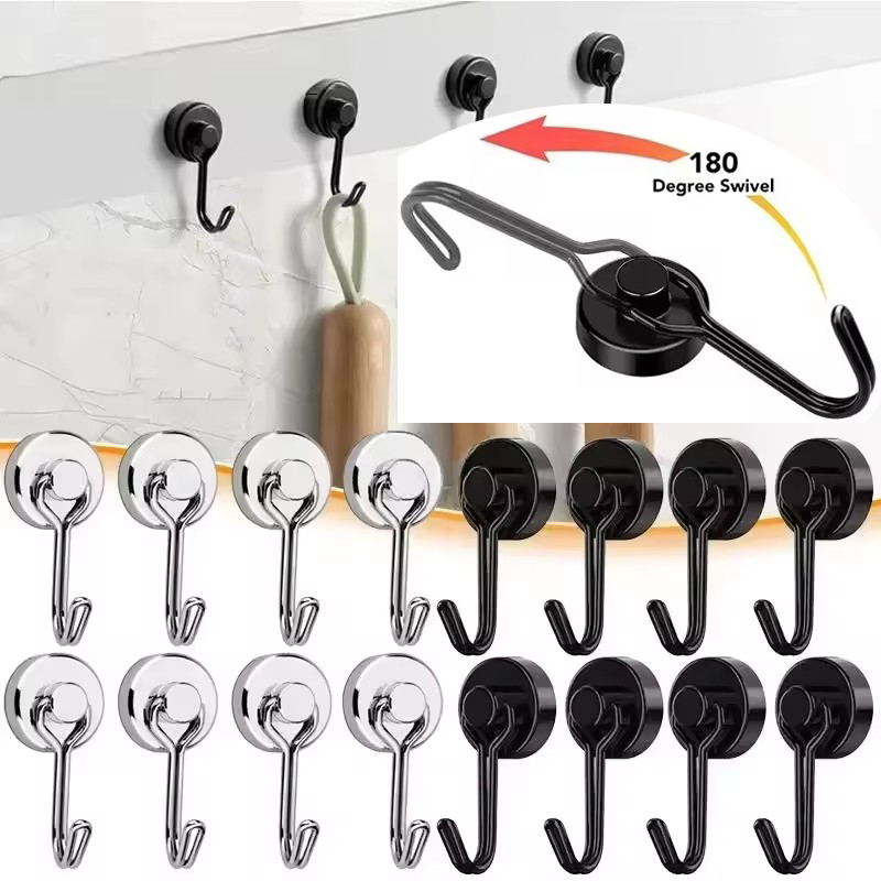 Commercial Kitchen Fridge - 20mm Black Silver No-drill Magnetic Hooks